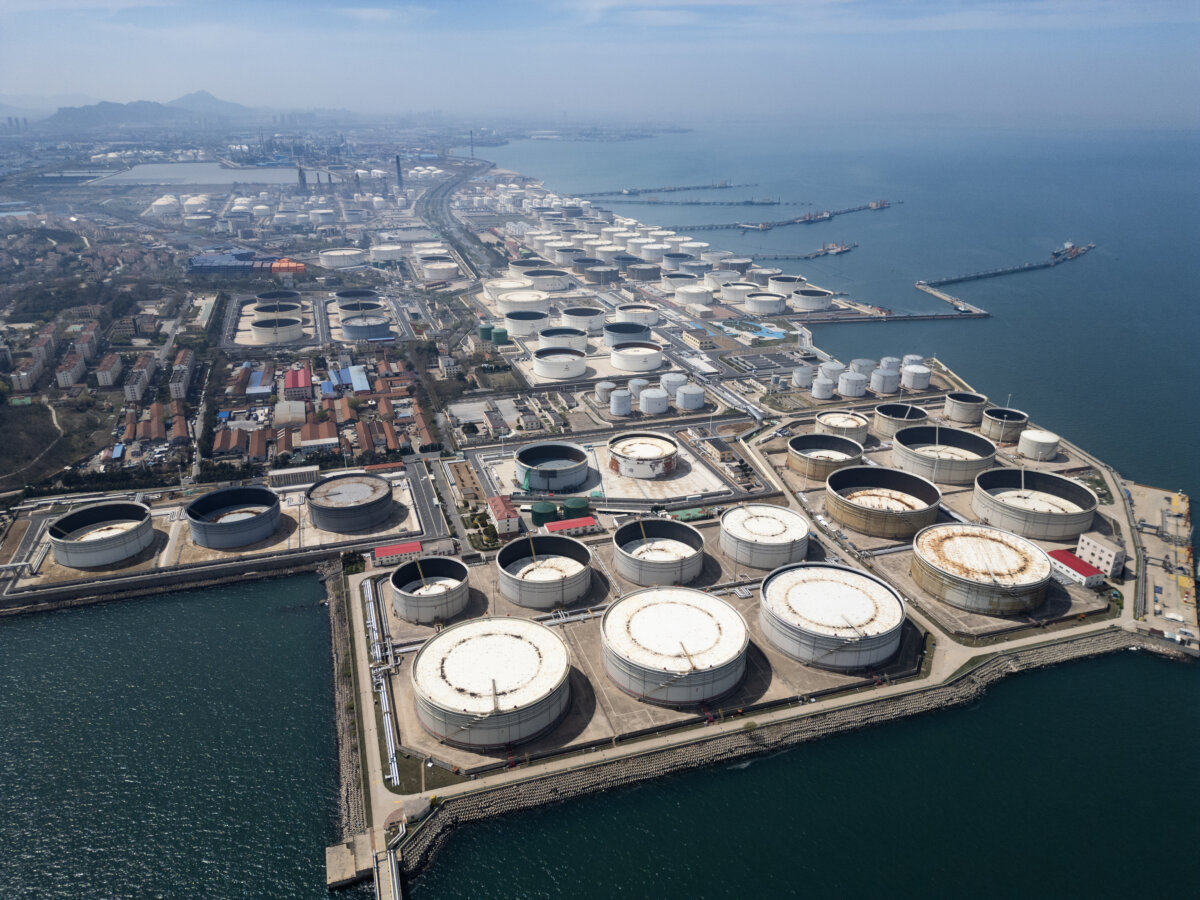 Oil tanks store imported crude at Qingdao Port Crude Oil Terminal in Qingdao, China, on April 12, 2026. (Getty Images)