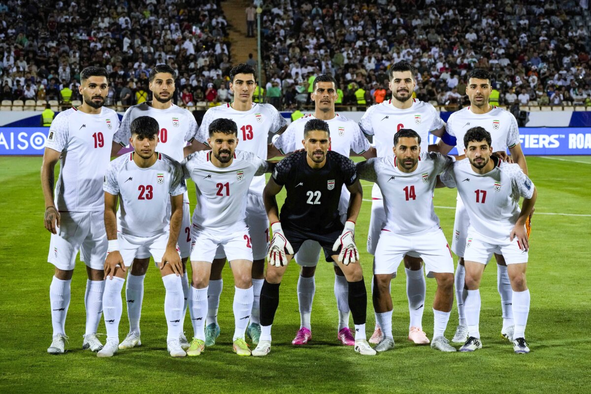 FILE - Irans's players pose for a team photo before an Asian group A qualifying soccer match against North Korea for the 2026 World Cup, June 10, 2025, at Azadi Stadium in Tehran, Iran. (AP Photo/Vahid Salemi, file)