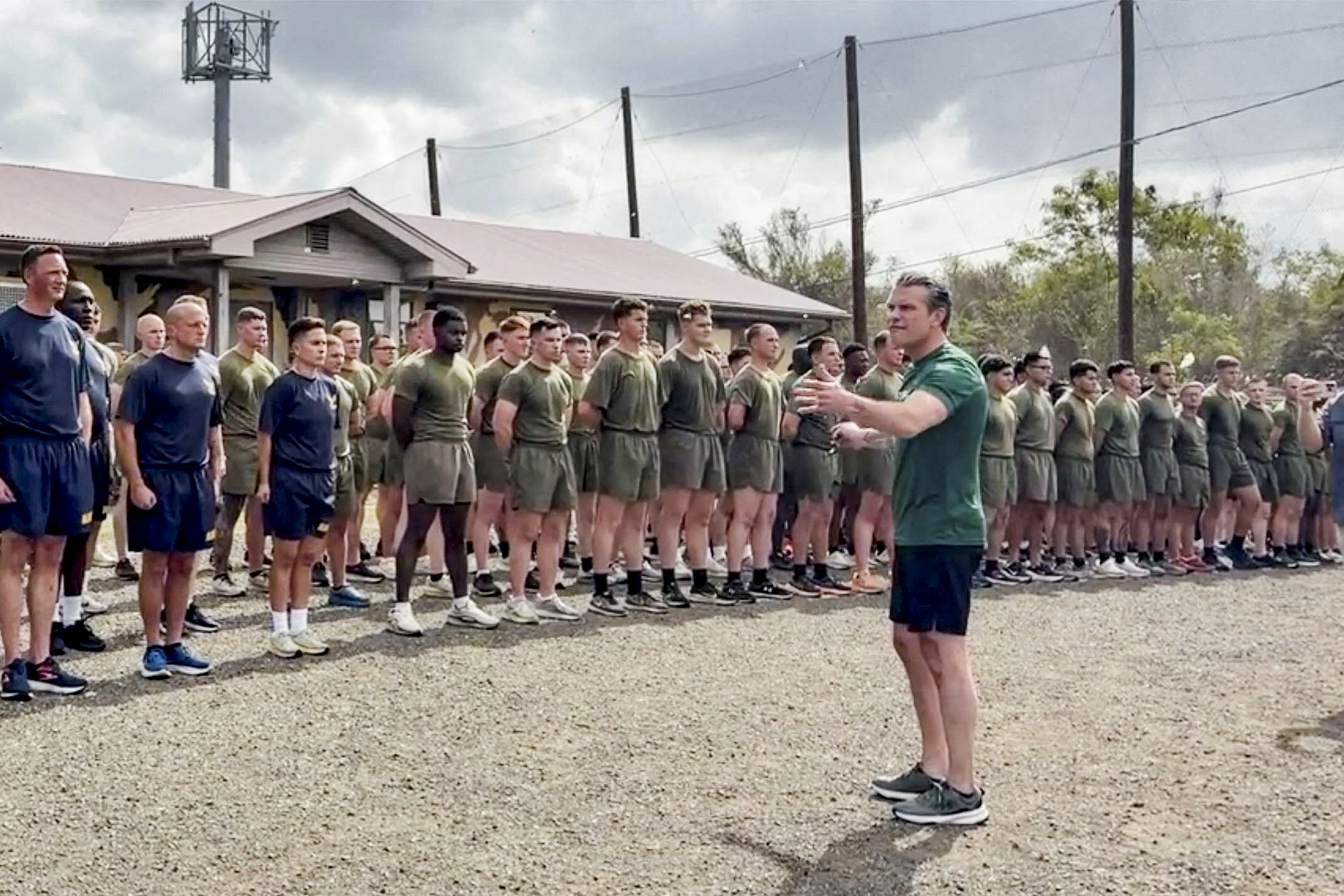 U.S. Defense Secretary Pete Hegseth speaks to troops at the U.S. naval base at Guantanamo Bay,  Cuba