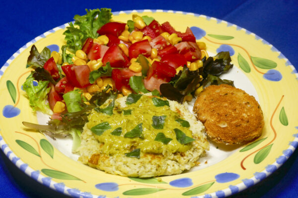 Pesto Crab Cakes and Tomato Corn Salad