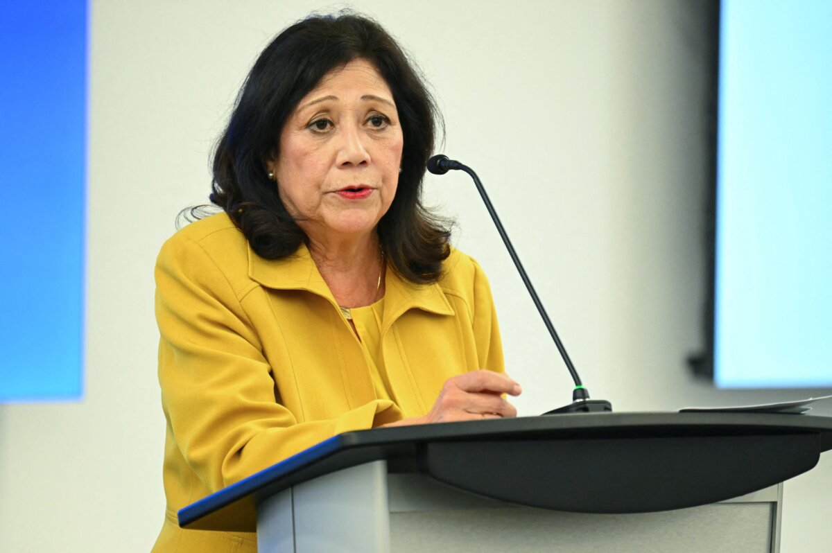 Los Angeles County Supervisor Hilda L. Solis speaks during a press conference in the City of Industry, Calif., on June 2, 2026. (Patrick T. Fallon/AFP via Getty Images)