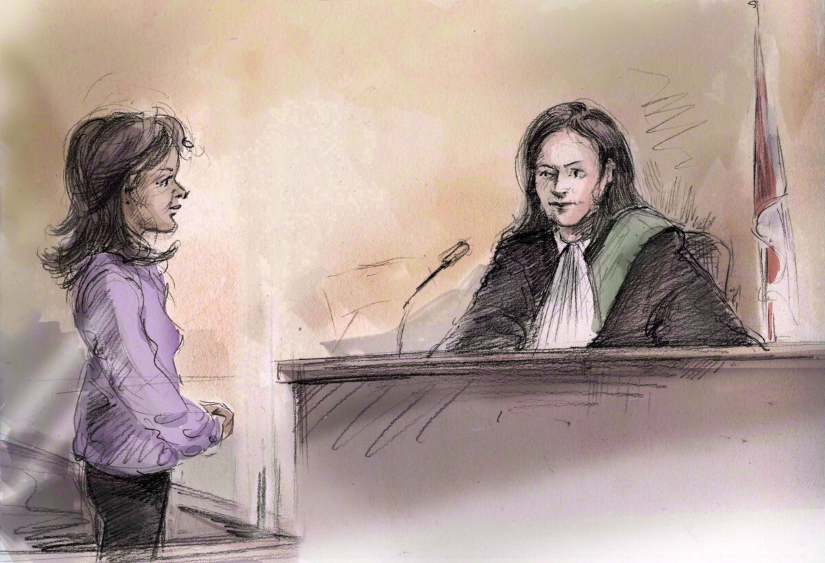 Rohinie Bisesar appears in court in front of Justice W. Agnew in Toronto on Dec. 16, 2015, in this artist's sketch. (The Canadian Press/Alexandra Newbould)