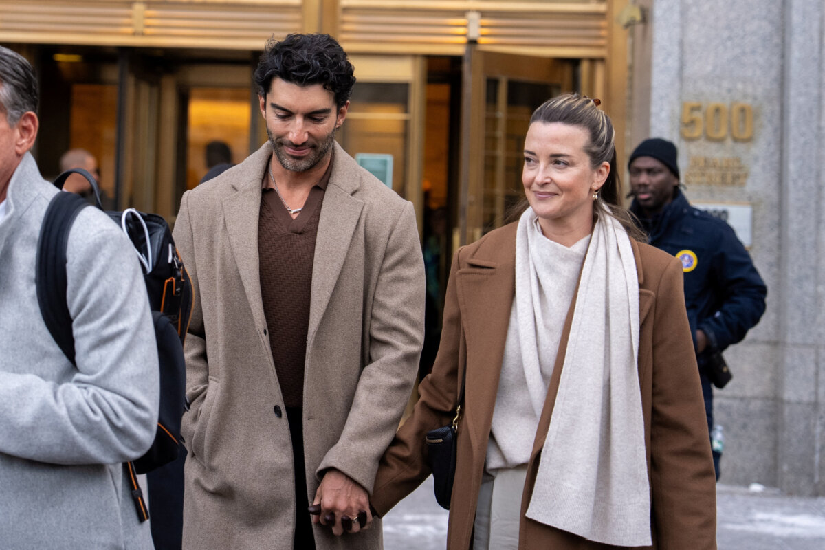 Actor Justin Baldoni and his wife Emily Baldoni depart from a 'settlement conference' at the United States District Court in New York City, U.S., on February 12, 2026. (REUTERS/David 'Dee' Delgado)