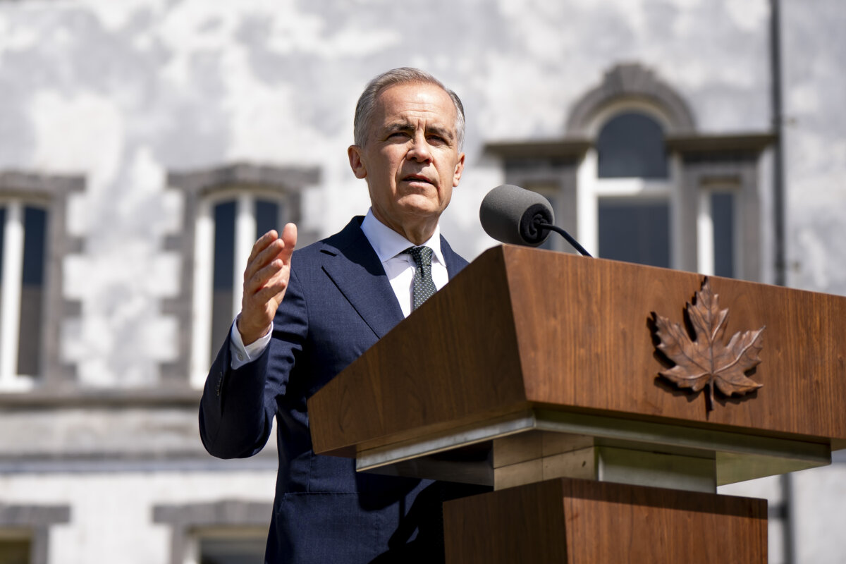 Prime Minister Mark Carney takes part in a press conference at Westport House in Westport, County Mayo, Ireland, on June 14, 2026. (The Canadian Press/Christopher Katsarov)