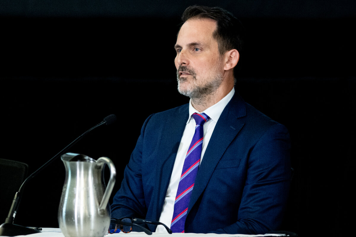 Sébastien Aubertin-Giguère appears as a witness at the Foreign Interference Commission in Ottawa, on Oct. 8, 2024. (The Canadian Press/Spencer Colby)