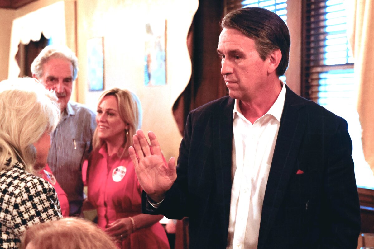 Republican candidate for U.S. Senate Barry Moore greets guest at his watch party at the Rawls Hotel in Enterprise, Ala., on June 16, 2026. (Butch Dill/AP Photo)