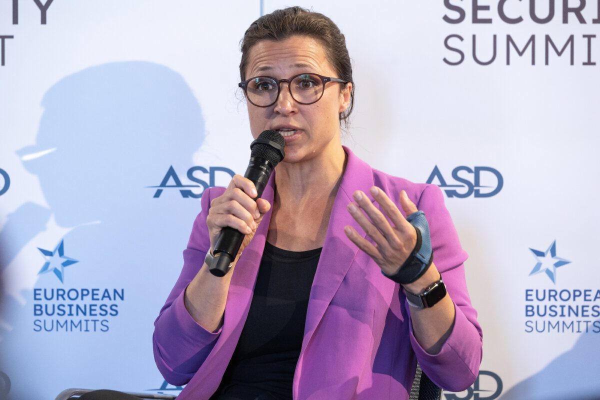 European Parliament Member Hannah Neumann speaks during a panel discussion at the Egmont Palace in Brussels on June 11, 2025. (Omar Havana/Getty Images)