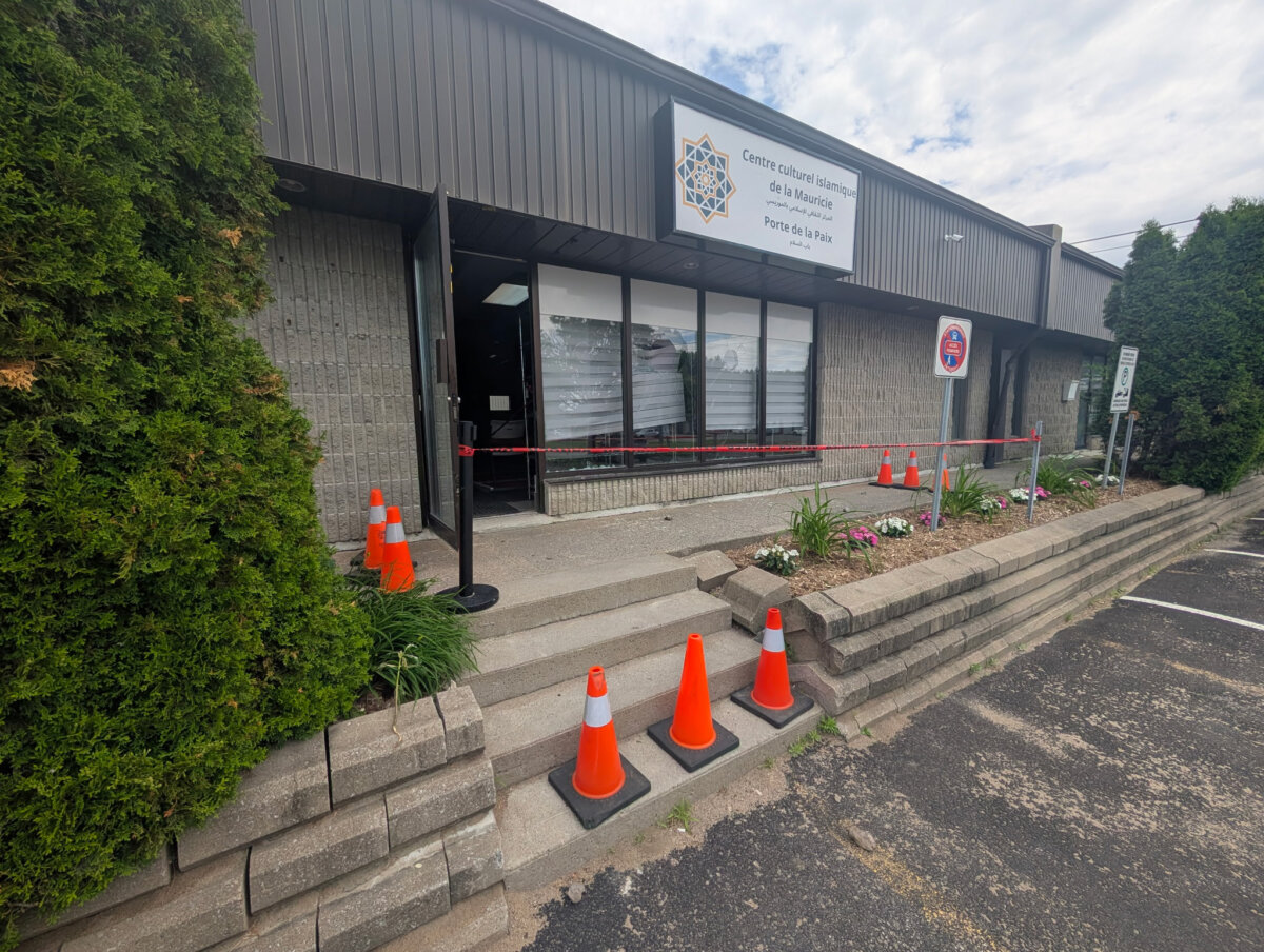 Vandalism is shown at the Islamic cultural centre of Mauricie, in Trois-Rivières, Que., in this June 17, 2026 handout photo. (The Canadian Press/Handout - Mohamed Toubal)