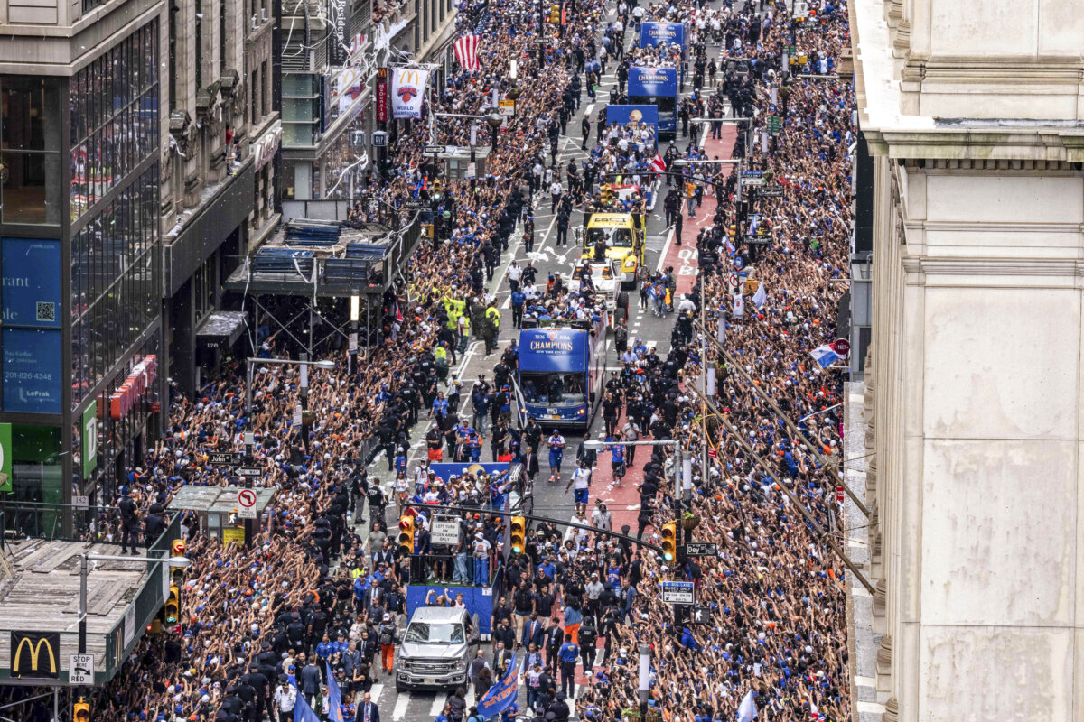 The New York Knicks ticker-tape parade in New York City on June 18, 2026. (Adam Gray/Getty Images)