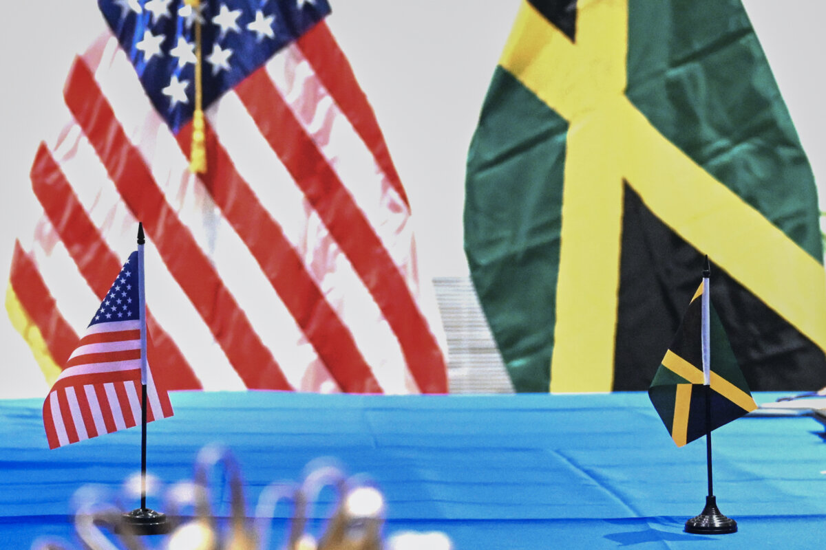 FILE - A meeting between American and Jamaican diplomats takes place at the Pegasus Hotel in Kingston, Jamaica, on March 11, 2024. (Andrew Caballero-Reynolds, Pool via AP, File)