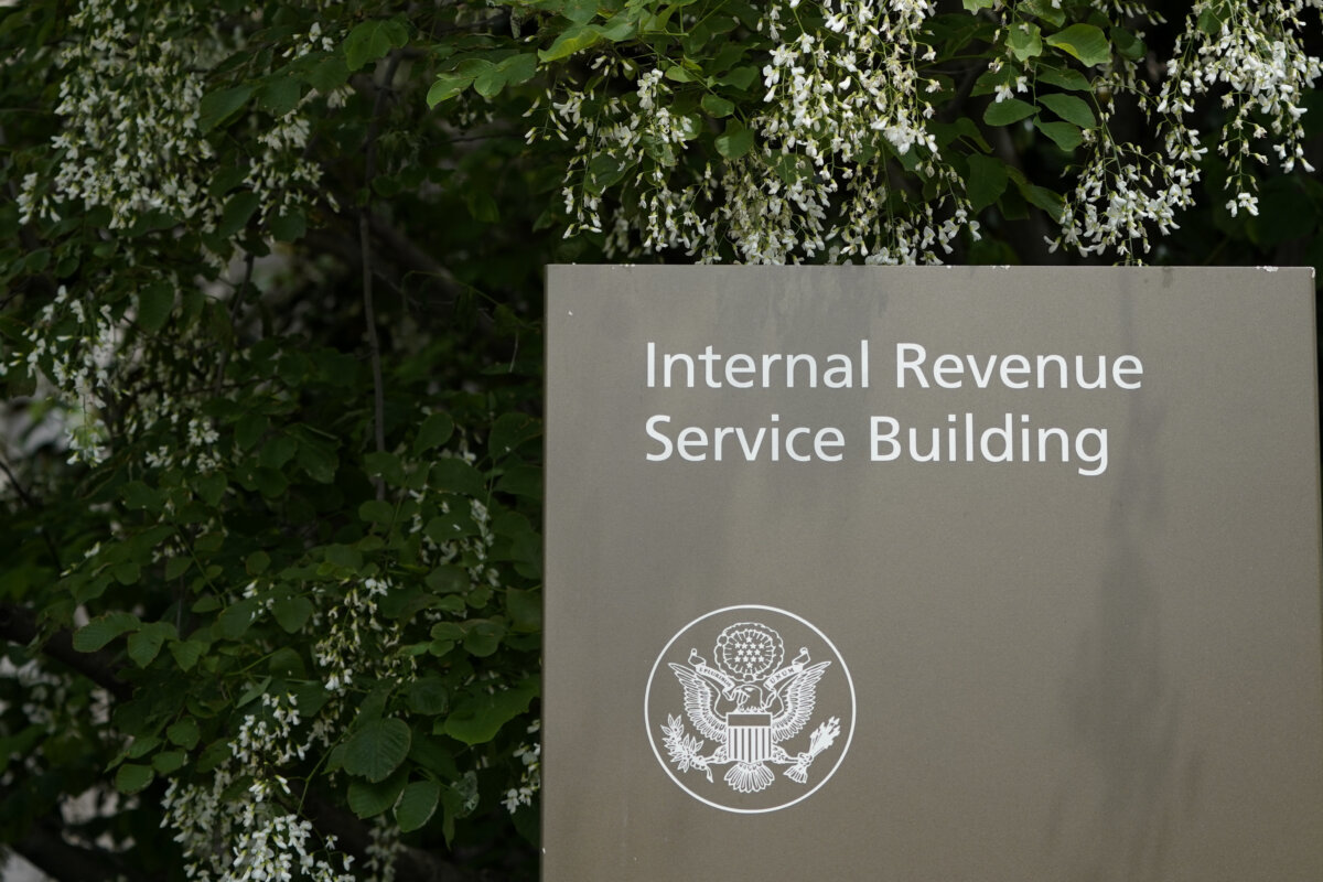 A sign for the Internal Revenue Service building is pictured in Washington, May 4, 2021. (Patrick Semansky/AP)