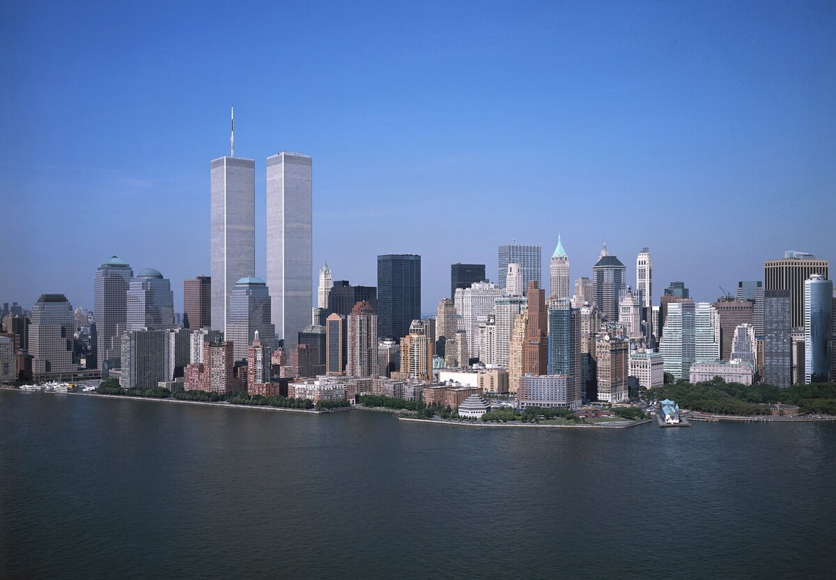 The Twin Towers seen from the Hudson River in New York City, July 2001, two months prior to the Sept. 11 attacks. (Public Domain)