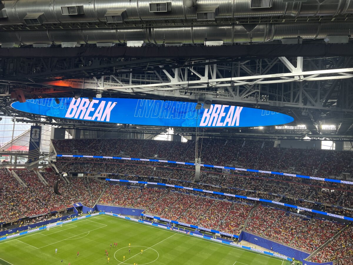 Players participate in a mandatory Hydration Break at the FIFA World Cup 2026™ game between Czech Republic and South Africa on June 18, 2026. (Jacki Thrapp/The Epoch Times)