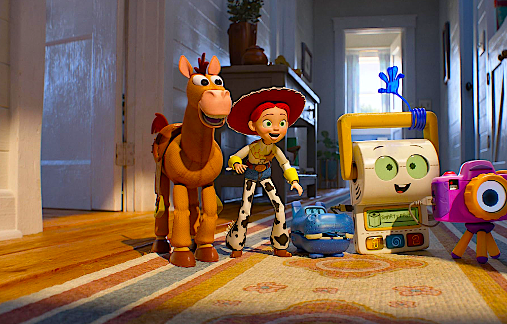 Four toys in a hallway in Toy Story 5