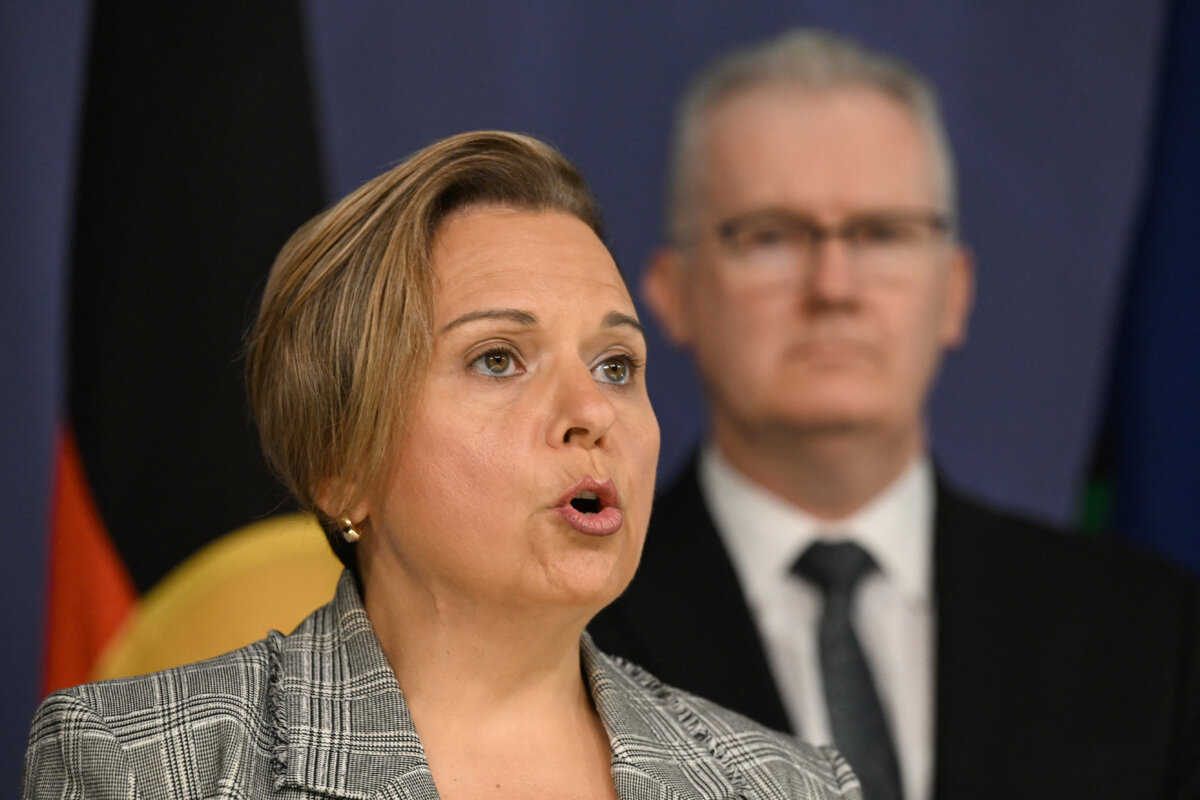 Attorney-General Michelle Rowland speaks during a press conference in Sydney, Australia, on April 30, 2026. (Saeed Khan/AFP via Getty Images)