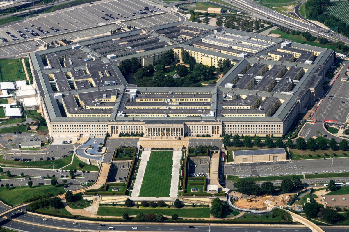 A view from the window of an airplane of the Pentagon in Washington on Aug. 27, 2023. (Carolyn Kaster/AP)