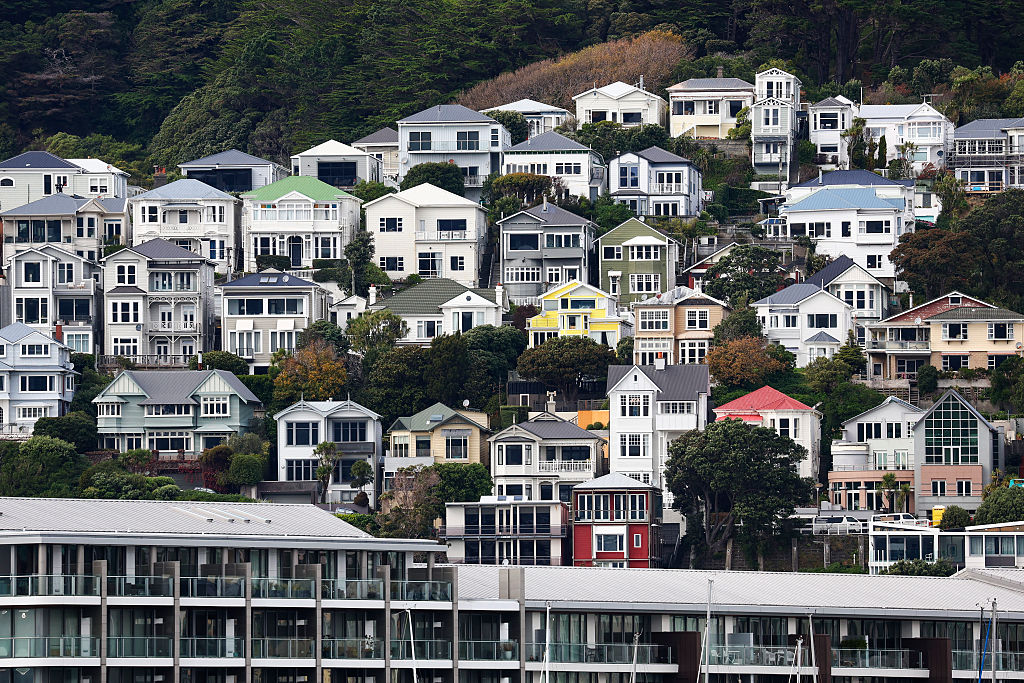 A general view of Oriental Bay houses and apartments in Wellington, New Zealand on May 20, 2026. (Hagen Hopkins/Getty Images)