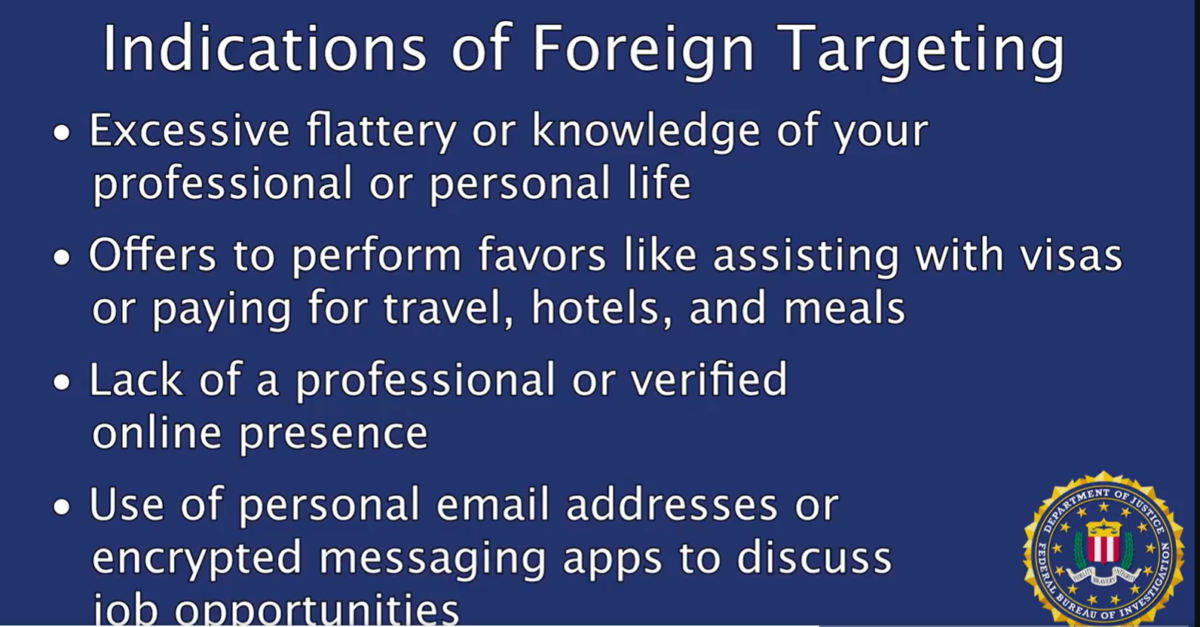 Indications of Foreign Targeting. Courtesy of FBI Norfolk