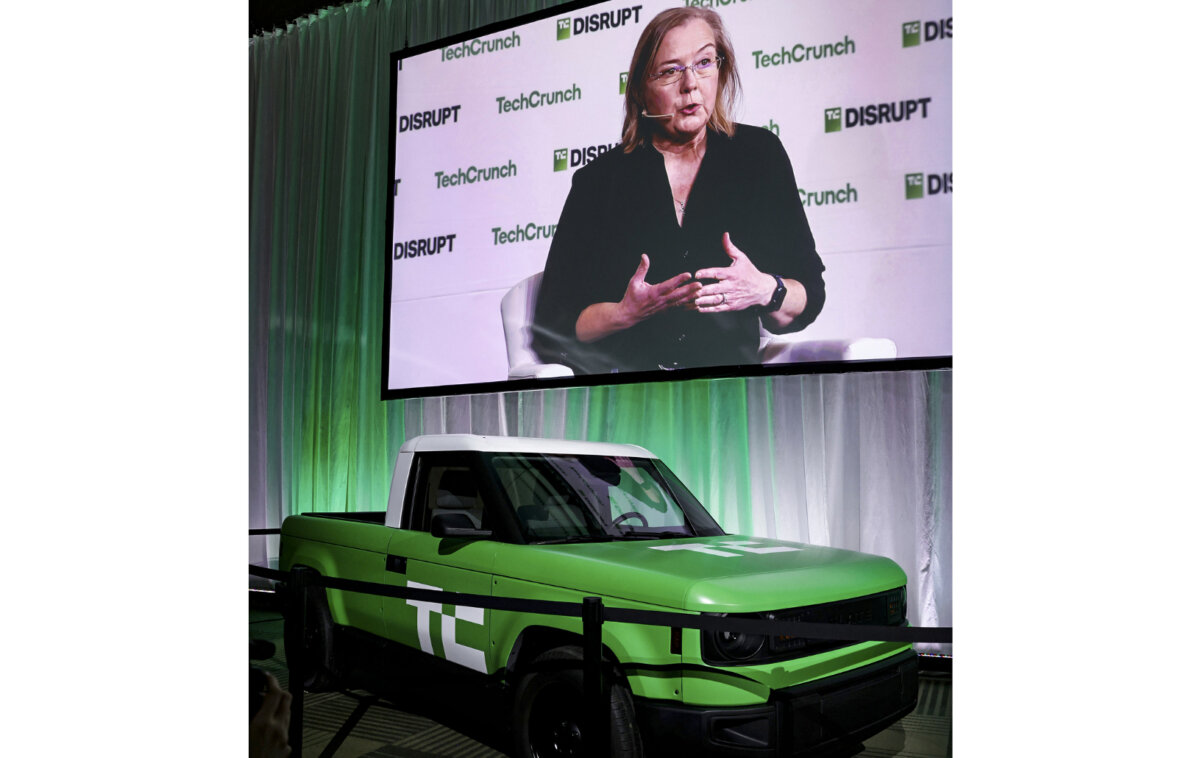 Chris Barman, then-CEO of Slate Auto, speaks onstage during day two of TechCrunch Disrupt 2025 at Moscone Center in San Francisco, Calif., on Oct. 28, 2025. (Kimberly White/Getty Images for TechCrunch)