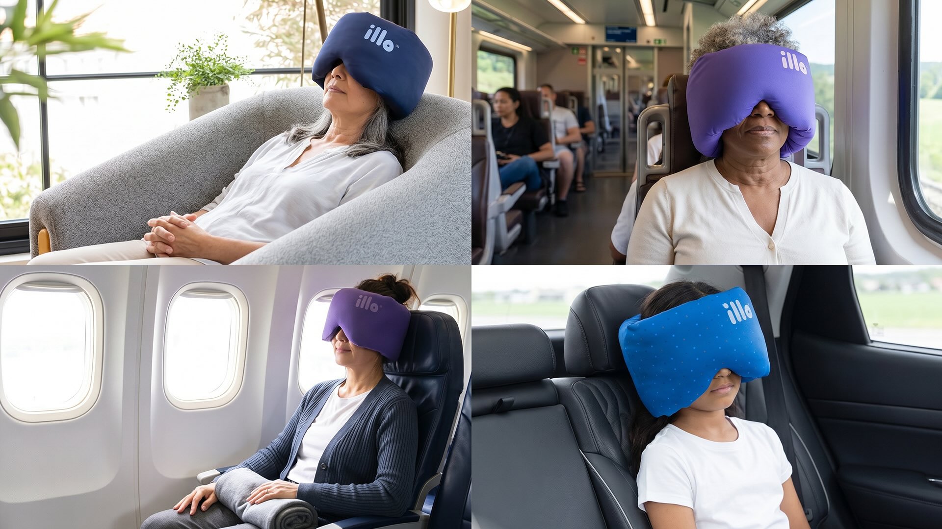 illo is a 3-in1 powerful sleep tool that functions as a premium sleep mask, a plush travel pillow and a moldable Cushion.