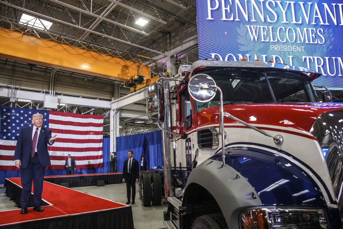 President Donald Trump arrives to deliver remarks at the Mack Trucks Lehigh Valley Operations facility in Macungie, Pa., on June 23, 2026. (Andrew Harnik/Getty Images)
