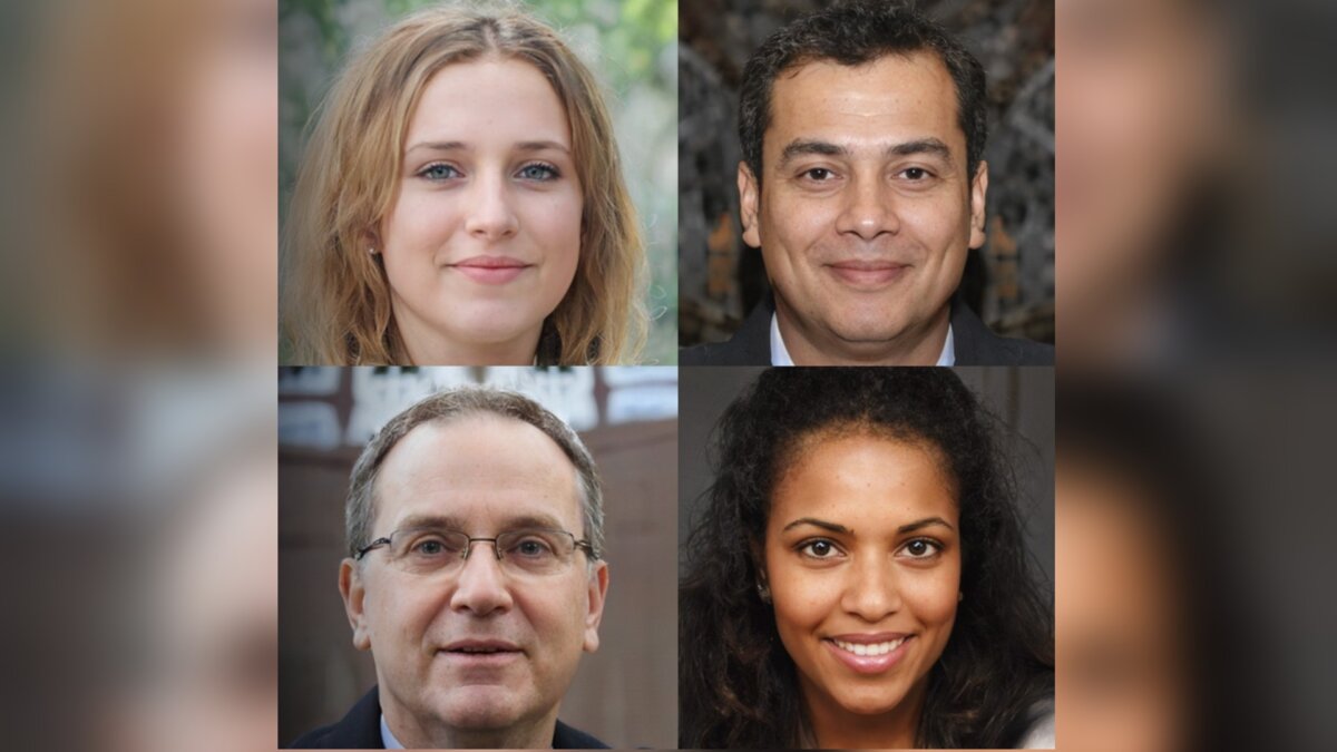 Some of the faces generated using StyleGAN3 and used to train human detectors. (Courtesy of Australian National University.)