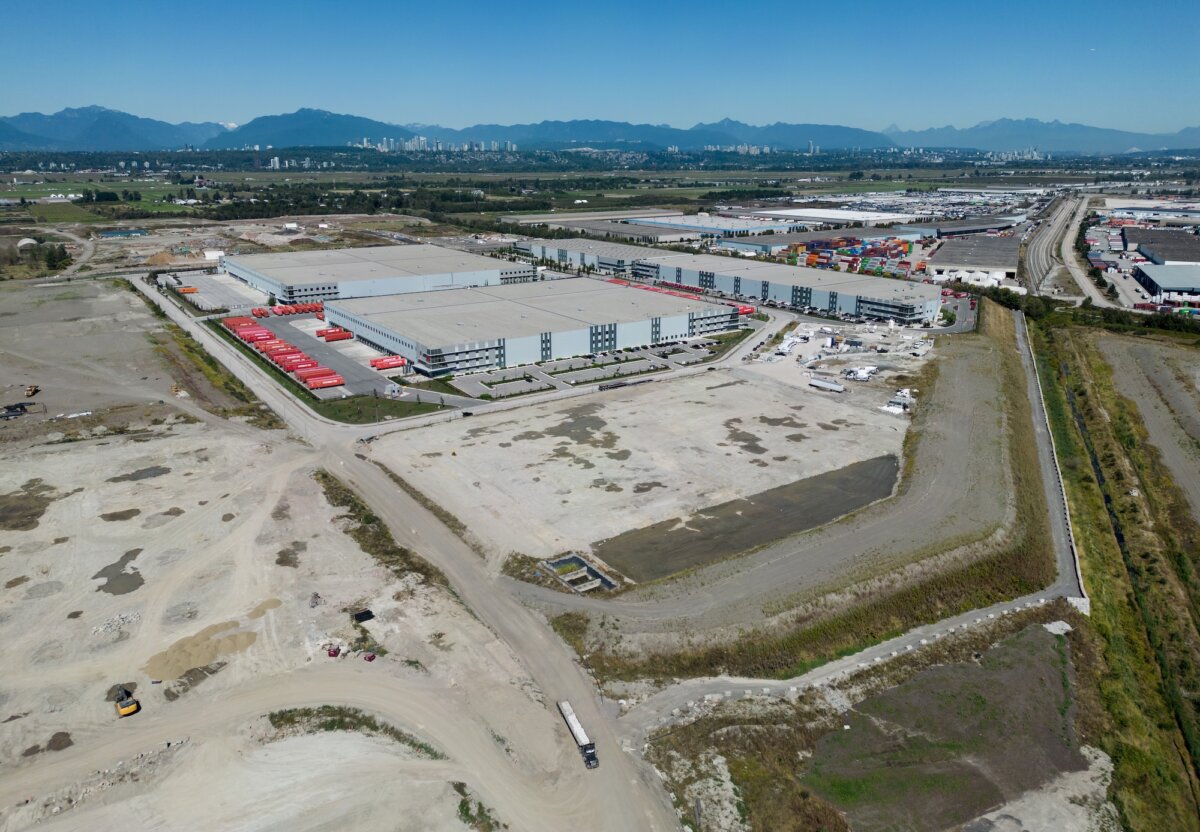 Industrial lands which fall within the boundaries of a Cowichan Nation Aboriginal title claim are seen in an aerial view in Richmond, B.C., on Aug. 22, 2025. (The Canadian Press/Darryl Dyck)