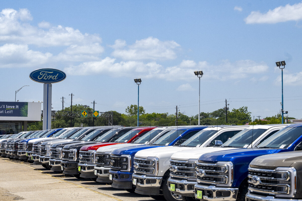 Vehicles at the Leif Johnson Ford dealership in Austin, Texas, on June 30, 2026. (Brandon Bell/Getty Images)