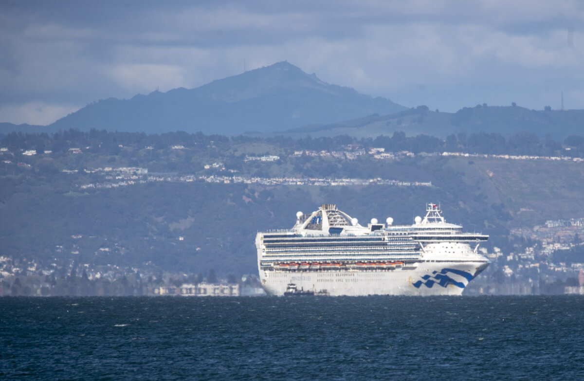The Grand Princess cruise ship continues to anchor in San Francisco Bay on Wednesday, March 25, 2020. (Karl Mondon/Bay Area News Group/TNS)