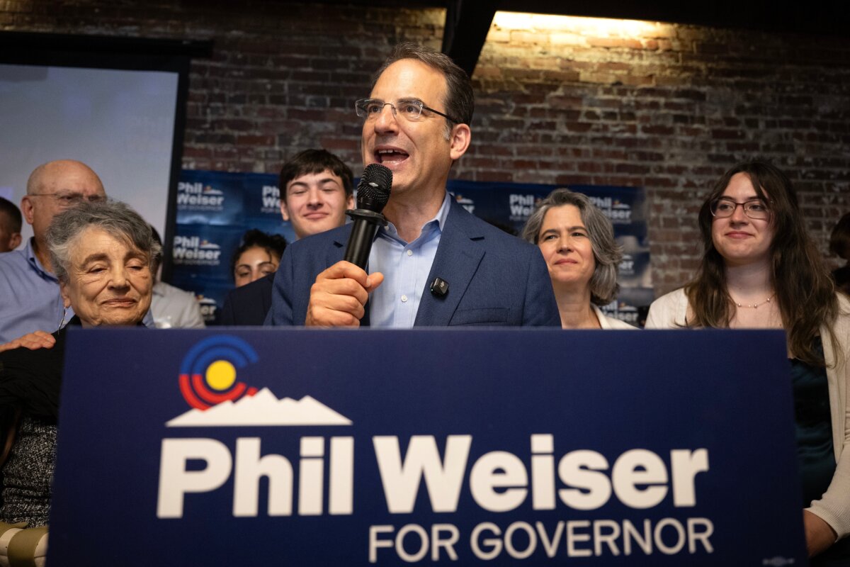 Attorney General Phil Weiser speaks during an election watch party for his gubernatorial campaign in Denver on June 30, 2026. (Timothy Hurst/The Denver Post via AP)