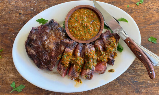 Ribeye Steaks With Roasted Red Pepper Chermoula Sauce