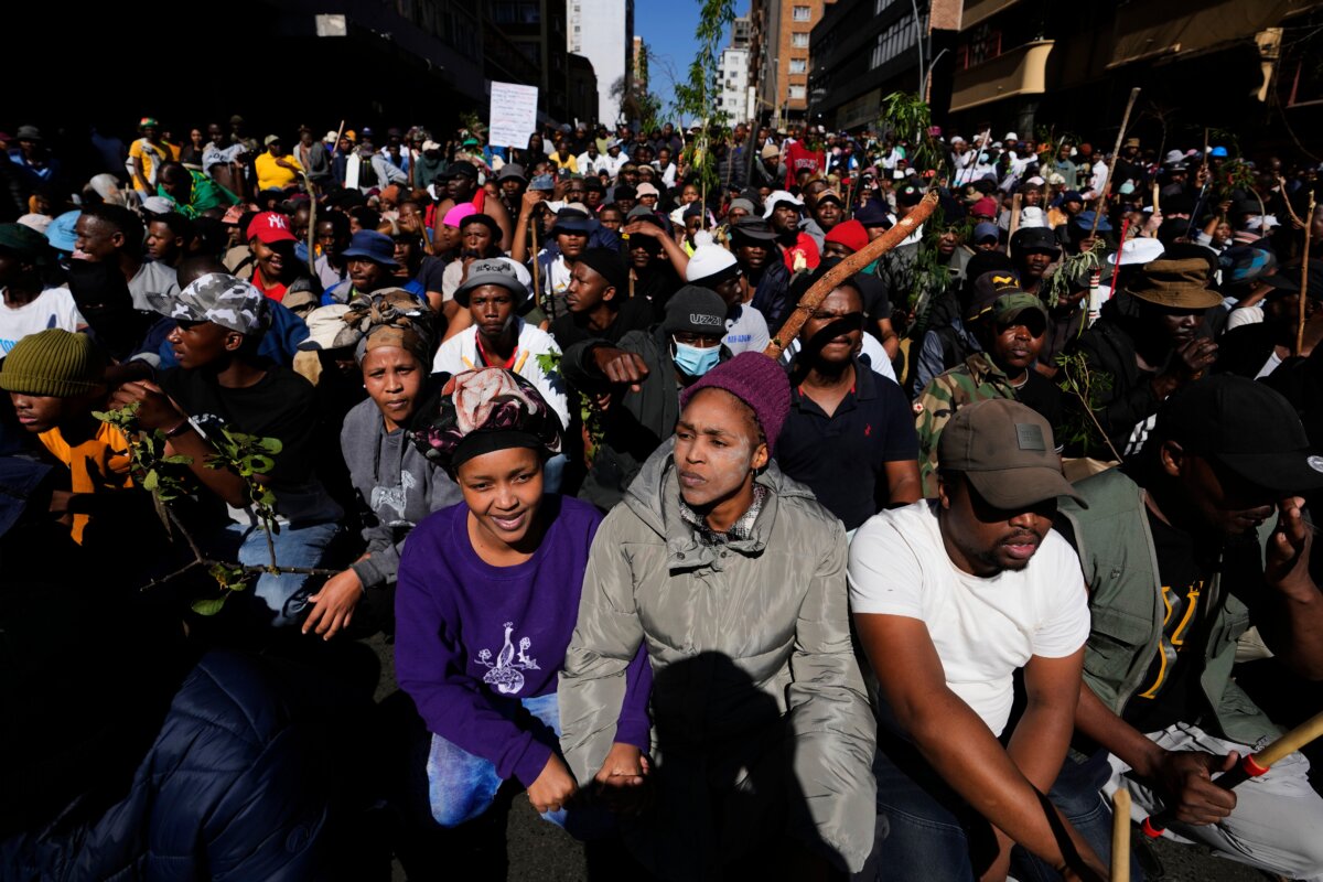 Protesters march against illegal immigration in Johannesburg, South Africa, on June 30, 2026. (Themba Hadebe/AP)