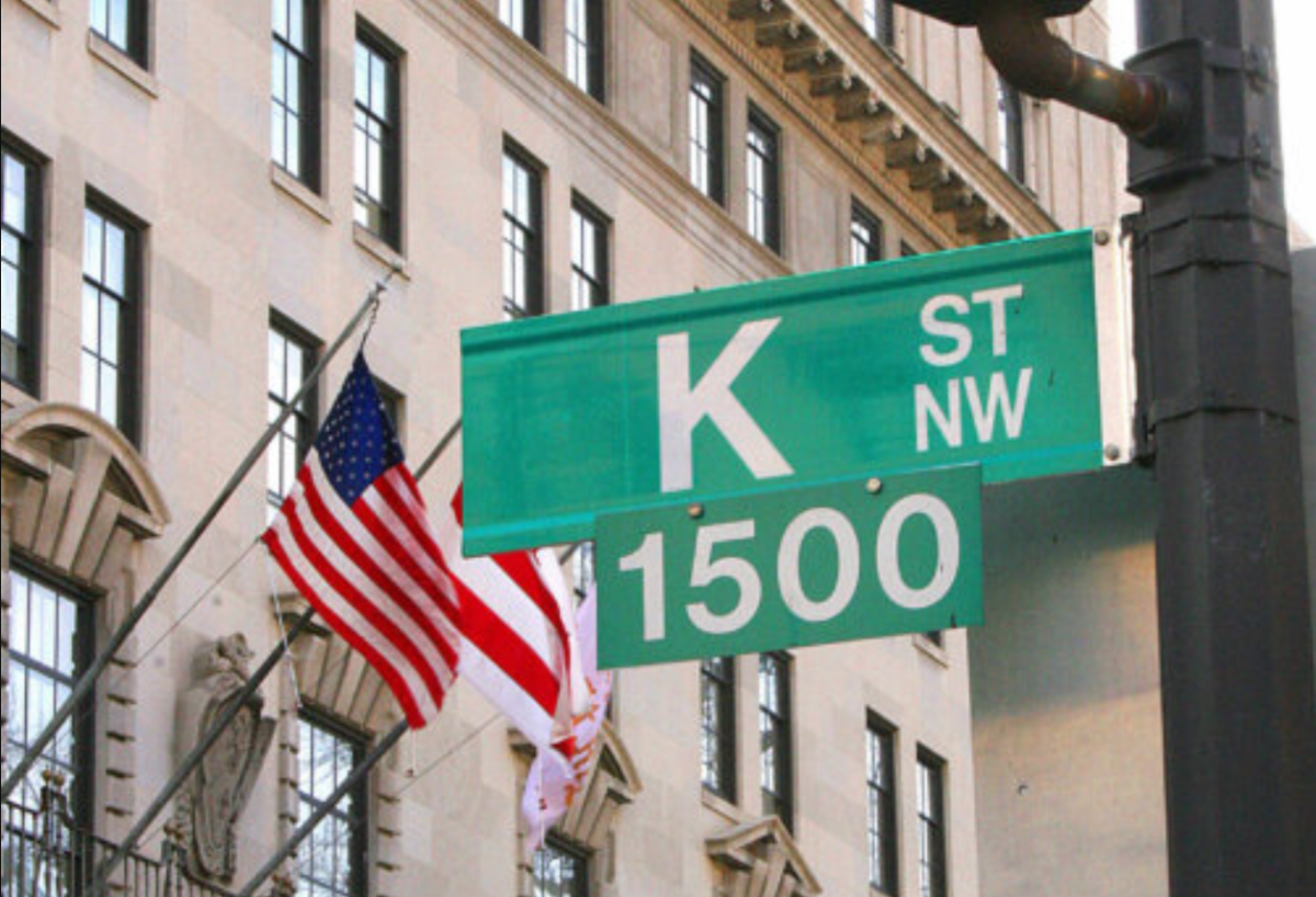 A K Street sign is shown in Washington on Feb. 1, 2006. K Street is an alternative corridor of power in U.S. politics, packed with think tanks and lobbyists. (Karen Bleier/AFP via Getty Images)