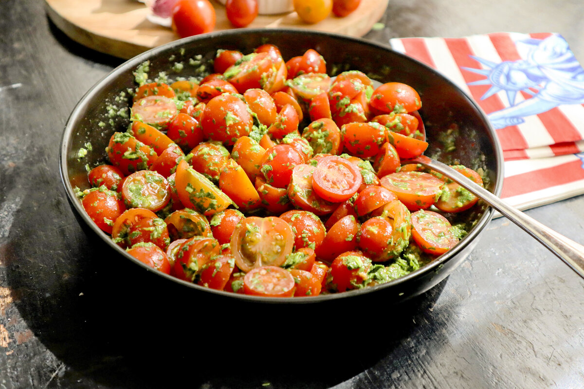 Chimichurri sauce is fantastic as a dressing for a fresh tomato salad. (Gretchen McKay/Pittsburgh Post-Gazette/TNS)