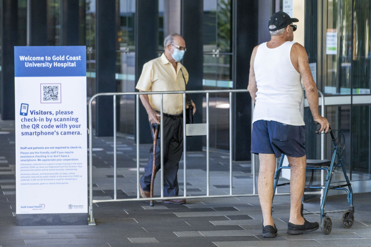 Patients attend Gold Coast University Hospital in Gold Coast, Australia, on Feb. 22, 2021. (Glenn Hunt/Getty Images)