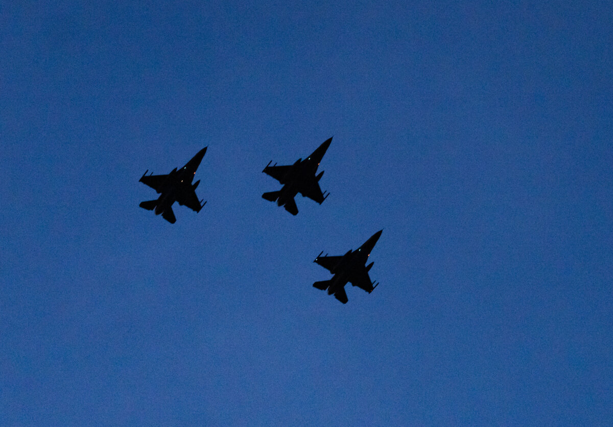 US F-16 fighter jets fly overMount Rushmore National Memorial in South Dakota, on July 3, 2026. (John Fredricks/The Epoch Times)