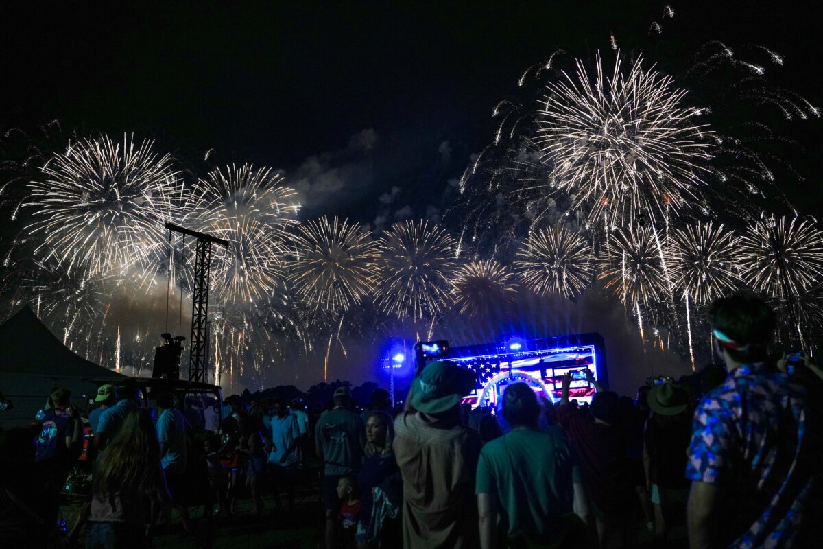 People watch fireworks in Washington on July 4, 2026. (Madalina Kilroy/The Epoch Times)