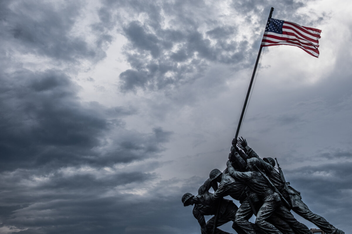 Storm clouds roll in over the Marine Corps Memorial during the celebration of America's 250th birthday in Arlington, Va., on July 4, 2026. (Pete Marovich/Getty Images)