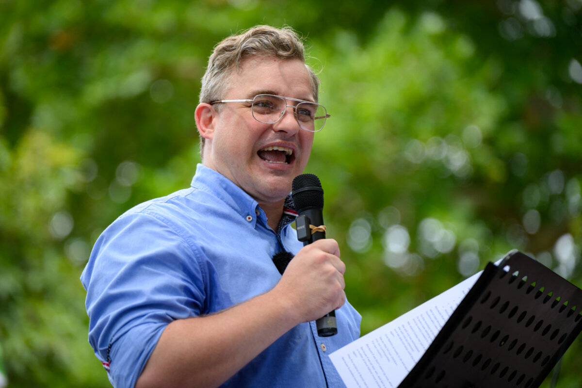 One Nation Senator Sean Bell speaks during the anti-immigration 'Put Australia First' rally in Sydney, Australia, on Dec. 21, 2025. (George Chan/AFP via Getty Images)