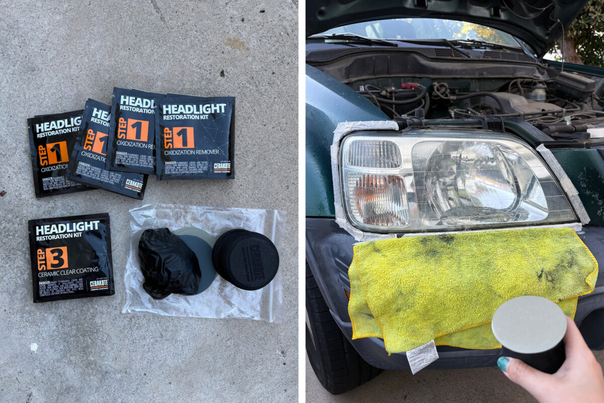 Items that comes in the box Cerakote Headlight Restoration Kit and sanding process