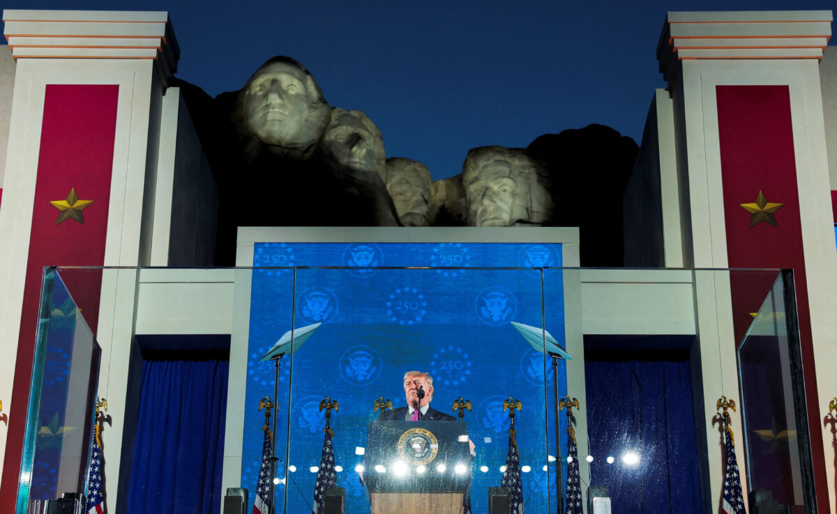 U.S. President Donald Trump delivers a speech during a celebration for the 250th anniversary of U.S. independence, at Mount Rushmore in Keystone, S.D., on July 3, 2026. (Kylie Cooper/Reuters)