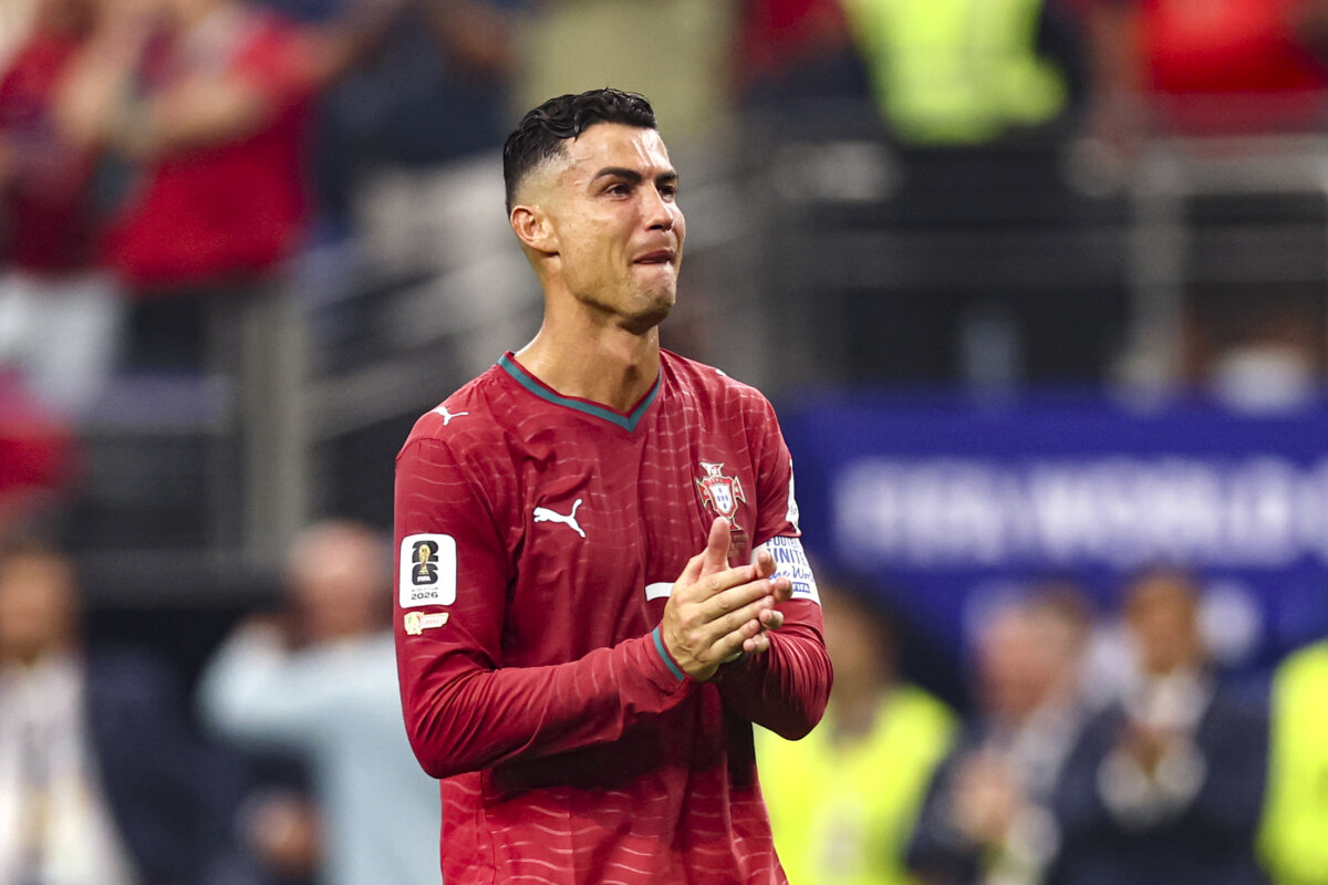 ARLINGTON, TEXAS - JULY 06: Cristiano Ronaldo #7 of Portugal shows dejection after the team's 0-1 defeat in the FIFA World Cup 2026 Round of 16 match between Portugal and Spain at Dallas Stadium on July 06, 2026 in Arlington, Texas. (Photo by Lars Baron/Getty Images)