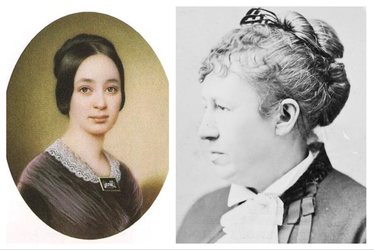 (Left) Varina Howell Davis, wife of Jefferson Davis, in this portrait by John Wood Dodge. National Portrait Gallery. (Public Domain). (Right) Julia Dent Grant, wife of President Ulysses Grant. Library of Congress. (Public Domain)