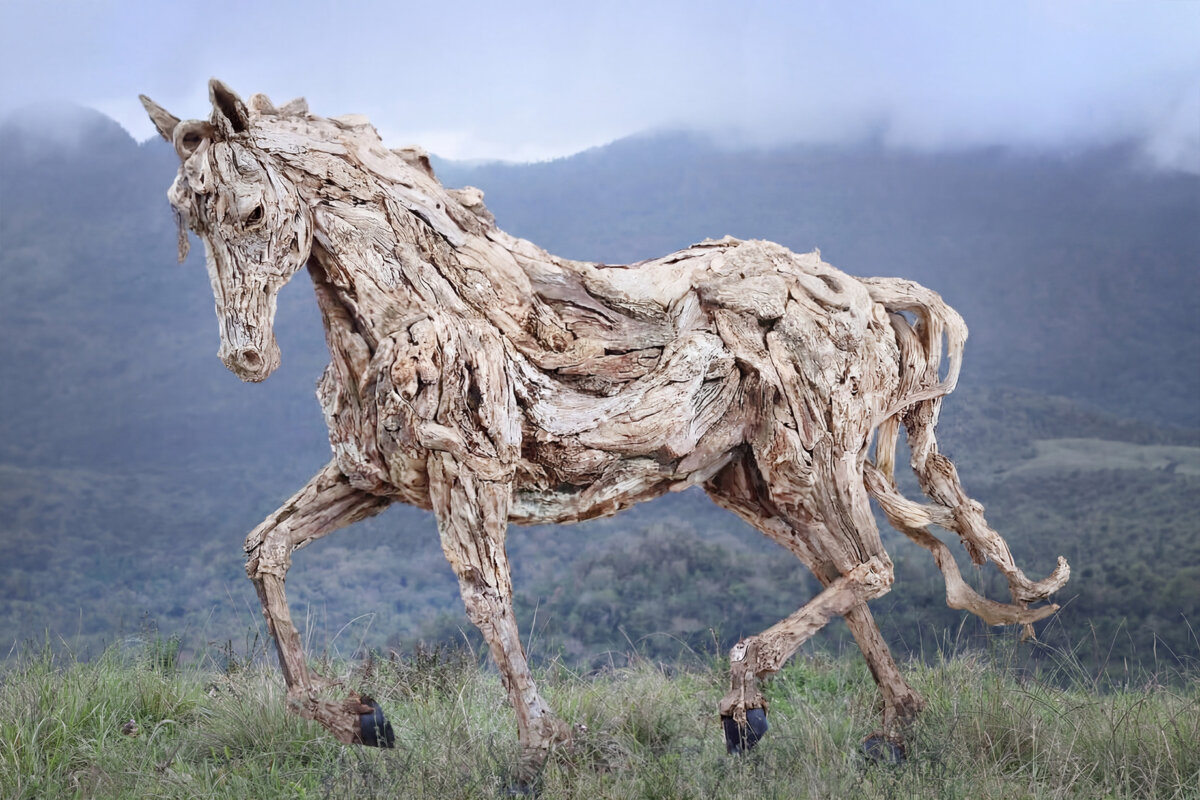A driftwood equine sculpture by artist James Doran-Webb. (Courtesy of James Doran-Webb)