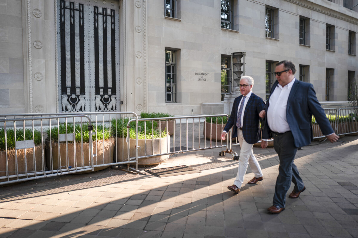 The Department of Justice in Washington on May 18, 2026. (Madalina Kilroy/The Epoch Times)