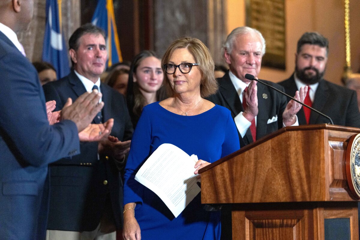 South Carolina Gov. Henry McMaster announces Darline Graham Nordone as replacement for Sen. Lindsey Graham’s (R-S.C.) remaining term outside the Governor's South Carolina State House office in Columbia, S.C., on July 13, 2026. (Grant Baldwin/Getty Images)
