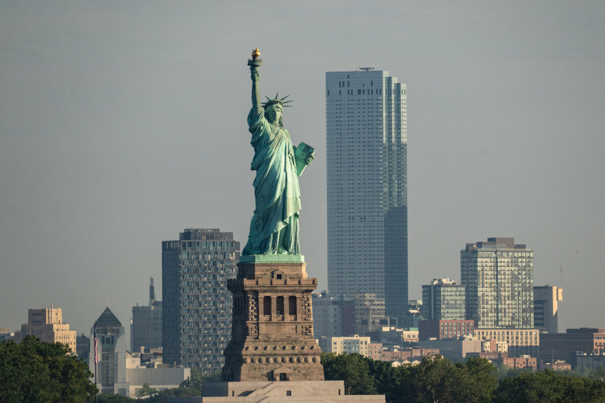 The Statue of Liberty in New York City on July 4, 2026. (Samira Bouaou/The Epoch Times)
