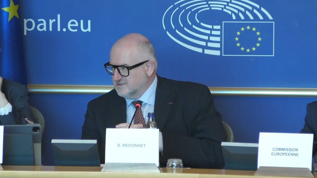 European Commission Chief Trade Enforcement Officer Denis Redonnet speaks during a meeting of the European Parliament’s Committee on International Trade in Brussels on July 14, 2026. (European Parliament/Screenshot via The Epoch Times)