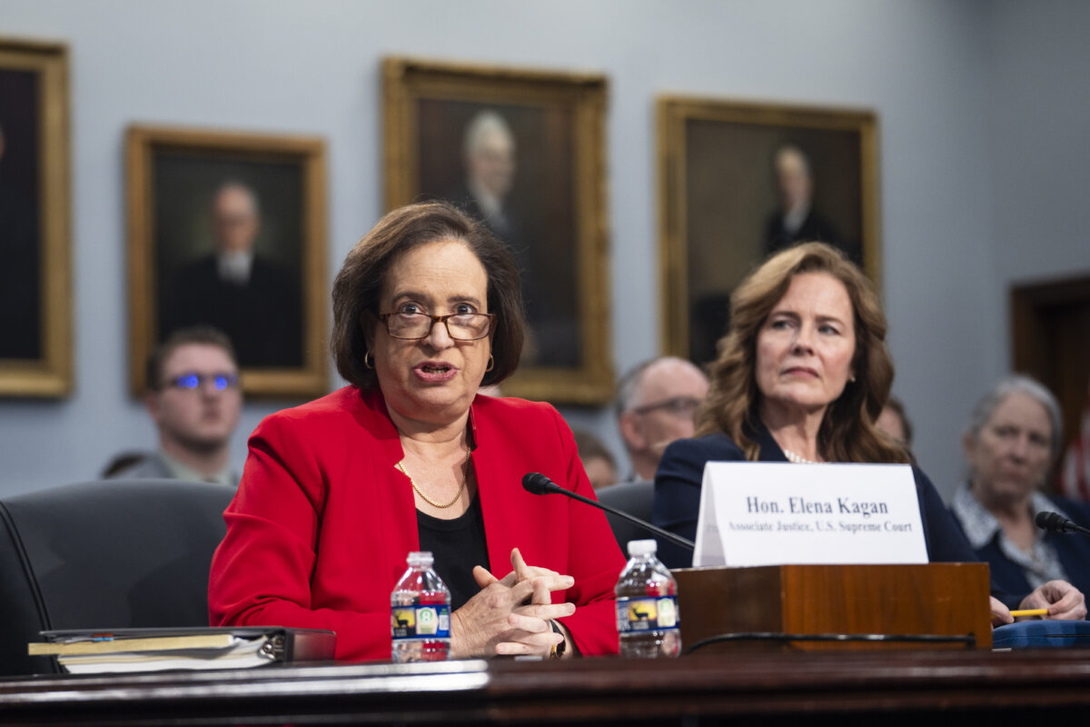 Supreme Court Associate Justices Elena Kagan and Amy Coney Barrett testify before the House Committee on Appropriations on Capitol Hill in Washington on July 14, 2026. (Madalina Kilroy/The Epoch Times)