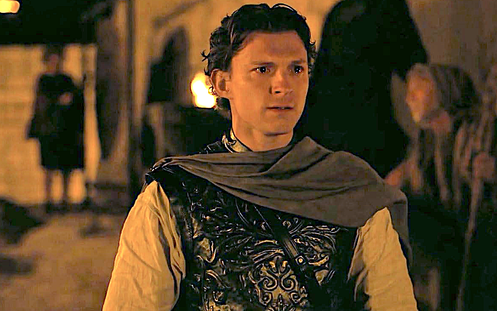 young man faces a room full of hostile suitors of his mother in The Odyssey